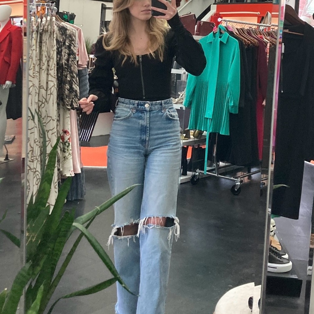 Zara High Rise Light Blue Distressed Jeans